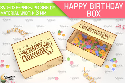 Happy Birthday Box Laser Cut. Decorative Wooden Gift Box SVG SVG Evgenyia Guschina 