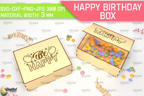 Happy Birthday Box Laser Cut. Decorative Wooden Gift Box SVG SVG Evgenyia Guschina 