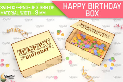Happy Birthday Box Laser Cut. Decorative Wooden Gift Box SVG SVG Evgenyia Guschina 