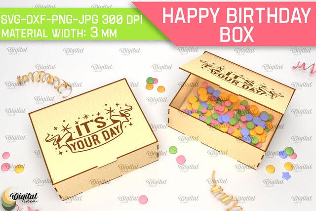 Happy Birthday Box Laser Cut. Decorative Wooden Gift Box SVG SVG Evgenyia Guschina 