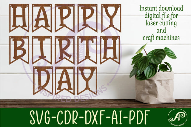 Happy birthday bunting banner SVG laser cut SVG APInspireddesigns 