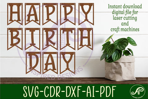Happy birthday bunting banner SVG laser cut SVG APInspireddesigns 