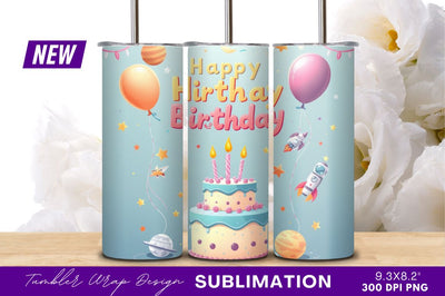 Happy Birthday Cake Balloons And Rocketships Sublimation Regulrcrative 