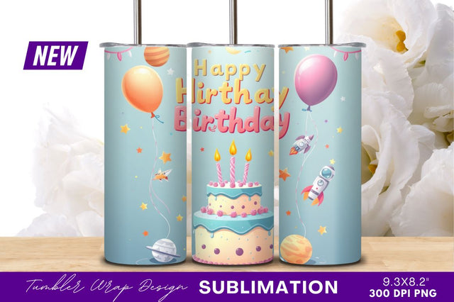 Happy Birthday Cake Balloons And Rocketships Sublimation Regulrcrative 