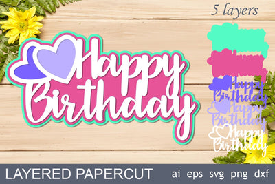 Happy birthday cake topper, 3d layered papercut 3D Paper AnastasiyaArtDesign 