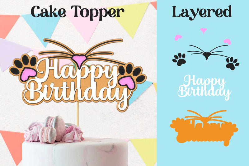 Happy Birthday cake topper, B-Day decoration, Layered Laser cut template SVG AnastasiyaArtDesign 