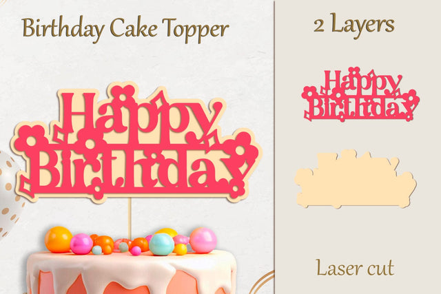 Happy Birthday cake topper, Birthday decor svg layered papercut SVG AnastasiyaArtDesign 