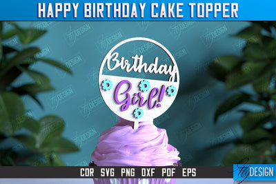 Happy Birthday Cake Topper | Cake Decoration | Anniversary | Cupcake Topper | CNC File SVG Fly Design 