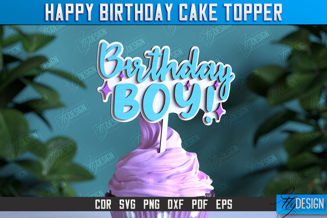 Happy Birthday Cake Topper | Cake Decoration | Anniversary | Cupcake Topper | CNC File SVG Fly Design 