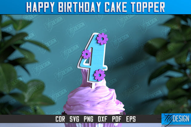 Happy Birthday Cake Topper | Cake Decoration | Anniversary | Cupcake Topper | CNC File SVG Fly Design 