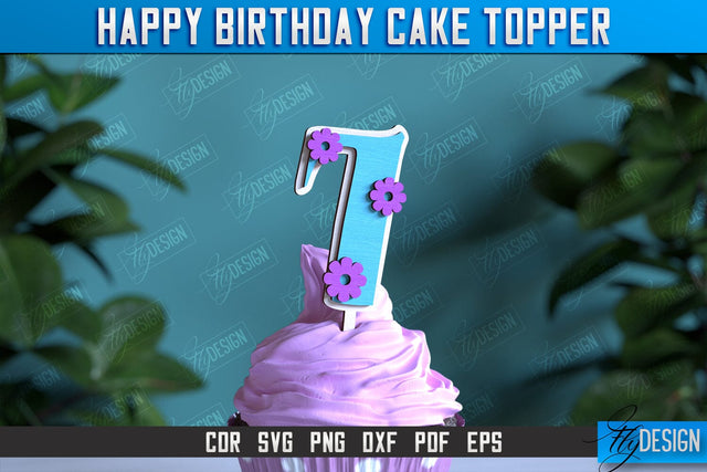 Happy Birthday Cake Topper | Cake Decoration | Anniversary | Cupcake Topper | CNC File SVG Fly Design 