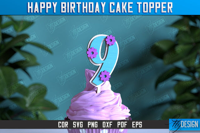 Happy Birthday Cake Topper | Cake Decoration | Anniversary | Cupcake Topper | CNC File SVG Fly Design 