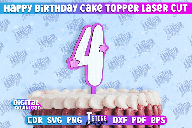 Happy Birthday Cake Topper | Cake Decoration | Anniversary | Cupcake Topper | CNC File SVG The T Store Design 