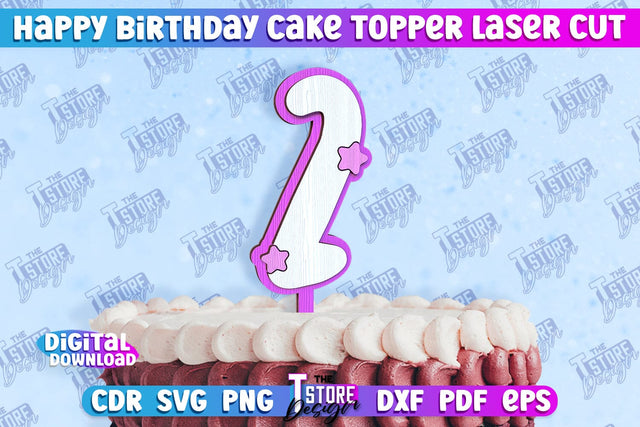 Happy Birthday Cake Topper | Cake Decoration | Anniversary | Cupcake Topper | CNC File SVG The T Store Design 