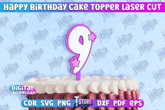 Happy Birthday Cake Topper | Cake Decoration | Anniversary | Cupcake Topper | CNC File SVG The T Store Design 