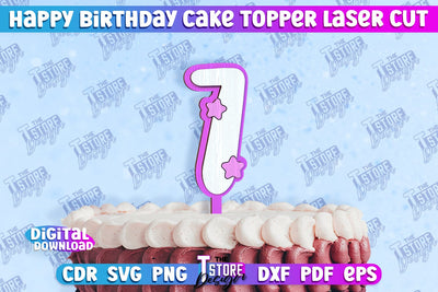 Happy Birthday Cake Topper | Cake Decoration | Anniversary | Cupcake Topper | CNC File SVG The T Store Design 