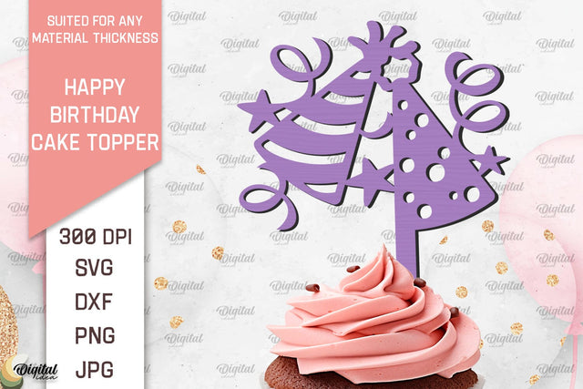 Happy Birthday Cake Topper Laser Cut. Cupcake Topper SVG SVG Evgenyia Guschina 