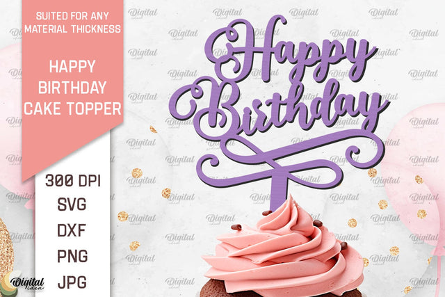 Happy Birthday Cake Topper Laser Cut. Cupcake Topper SVG SVG Evgenyia Guschina 