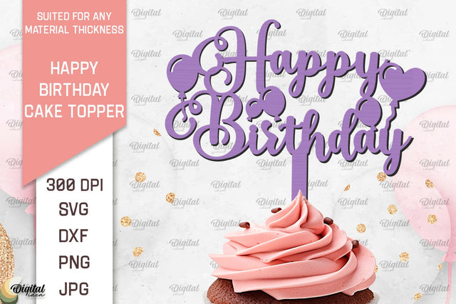 Happy Birthday Cake Topper Laser Cut. Cupcake Topper SVG SVG Evgenyia Guschina 