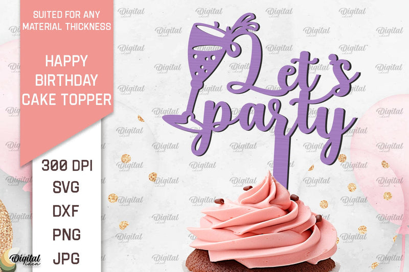 Happy Birthday Cake Topper Laser Cut. Cupcake Topper SVG SVG Evgenyia Guschina 
