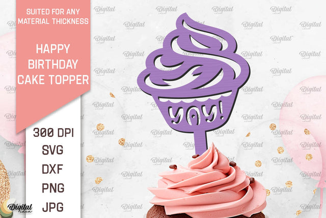 Happy Birthday Cake Topper Laser Cut. Cupcake Topper SVG SVG Evgenyia Guschina 
