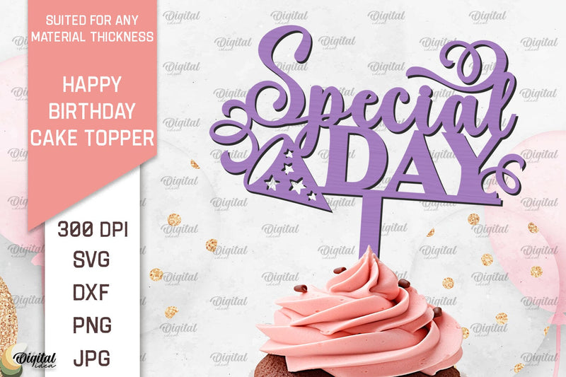 Happy Birthday Cake Topper Laser Cut. Cupcake Topper SVG SVG Evgenyia Guschina 