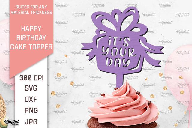 Happy Birthday Cake Topper Laser Cut. Cupcake Topper SVG SVG Evgenyia Guschina 