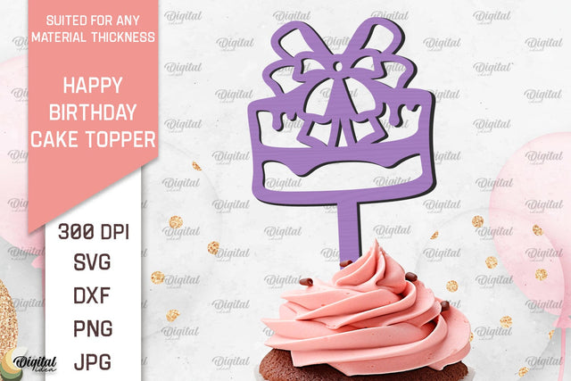 Happy Birthday Cake Topper Laser Cut. Cupcake Topper SVG SVG Evgenyia Guschina 