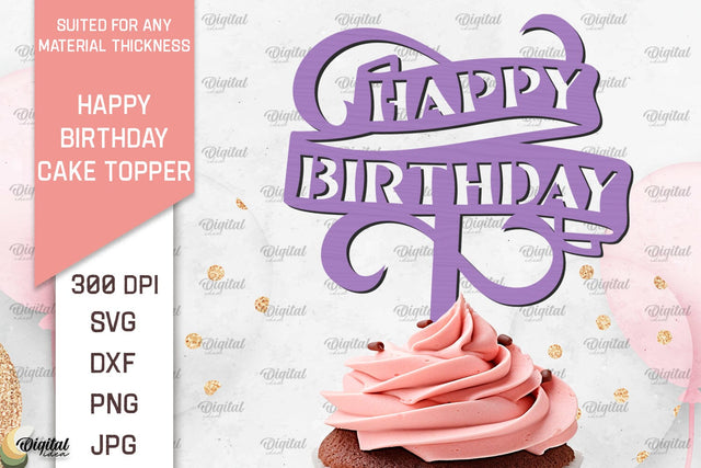 Happy Birthday Cake Topper Laser Cut. Cupcake Topper SVG SVG Evgenyia Guschina 