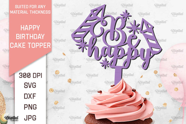 Happy Birthday Cake Topper Laser Cut. Cupcake Topper SVG SVG Evgenyia Guschina 