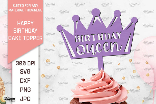 Happy Birthday Cake Topper Laser Cut. Cupcake Topper SVG SVG Evgenyia Guschina 