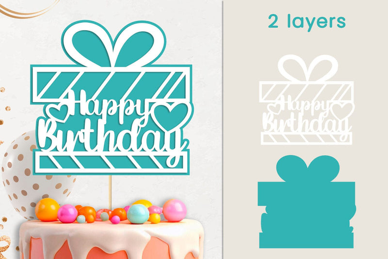 Happy Birthday cake topper svg, Layered papercut cake decor SVG AnastasiyaArtDesign 