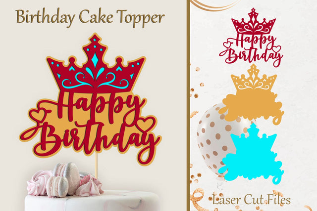 Happy Birthday cake topper svg, Layered papercut template SVG AnastasiyaArtDesign 