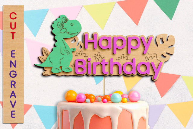 Happy Birthday cake topper with dinosaur, Dino Birthday svg laser cut SVG AnastasiyaArtDesign 