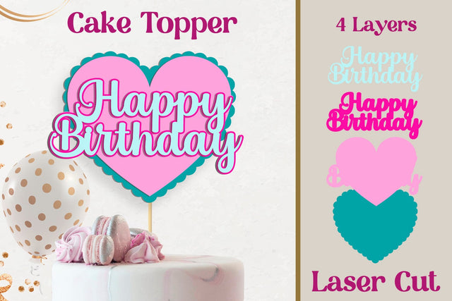 Happy Birthday Cake Topper With Heart, 3D Layered Paper Craft SVG AnastasiyaArtDesign 