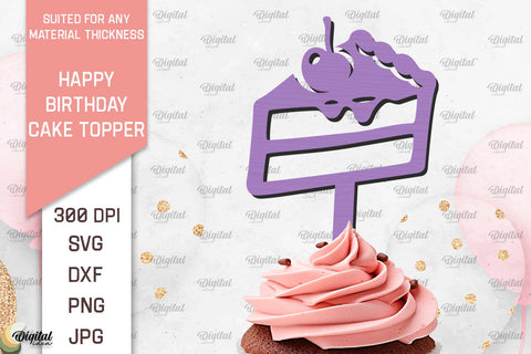 Happy Birthday Cake Toppers Laser Cut Bundle. Cupcake Toppers SVG SVG Evgenyia Guschina 