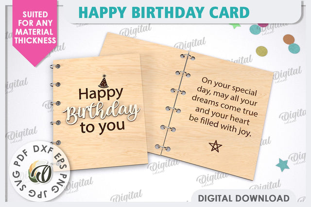Happy Birthday Card Laser Cut. Birthday Gift SVG SVG Evgenyia Guschina 
