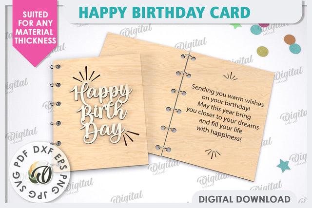 Happy Birthday Card Laser Cut. Birthday Greeting Card SVG SVG Evgenyia Guschina 