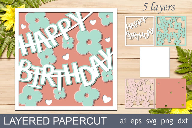 Happy birthday card svg, 3d layered birthday shadow box SVG AnastasiyaArtDesign 