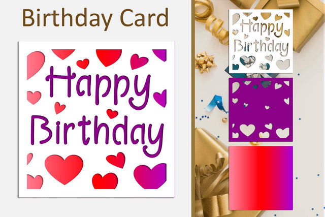 Happy Birthday card svg, Layered papercut template SVG AnastasiyaArtDesign 