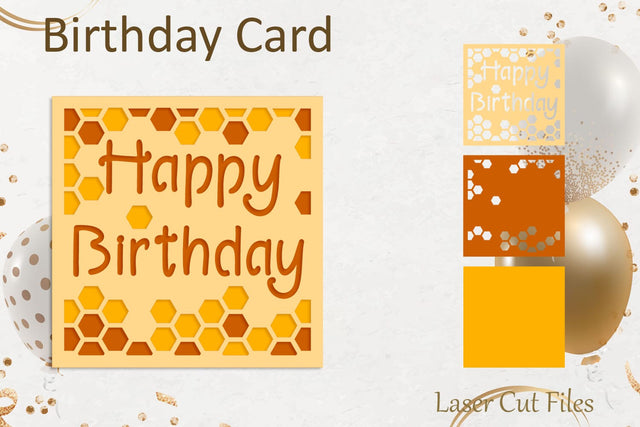 Happy Birthday card with honey bee, Layered papercut svg SVG AnastasiyaArtDesign 
