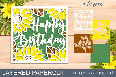 Happy Birthday card with sunflower svg, 3d layered shadow box template 3D Paper AnastasiyaArtDesign 