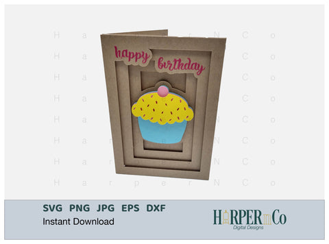 Happy Birthday Cupcake 3D Card SVG PNG Cut EPS File SVG HarperNCo 