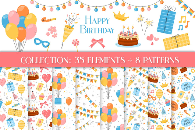 Happy Birthday Cute Clipart & Patterns Vector Collection | PNG Clip Art Bundle | Seamless Digital Paper | Birthday Cute Illustrations for Kids Parties Boys and Girls Digital Pattern AnnaViolet_store 