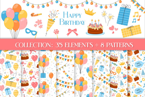 Happy Birthday Cute Clipart & Patterns Vector Collection | PNG Clip Art Bundle | Seamless Digital Paper | Birthday Cute Illustrations for Kids Parties Boys and Girls Digital Pattern AnnaViolet_store 