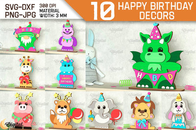 Happy Birthday Decor Laser Bundle. Birthday Animals SVG SVG Evgenyia Guschina 