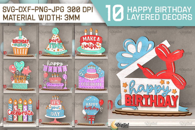 Happy Birthday Decor Laser Cut Bundle. Birthday Signs SVG SVG Evgenyia Guschina 