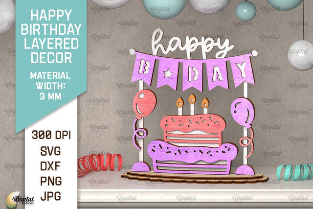 Happy Birthday Decor Laser Cut. Happy Birthday Sign SVG SVG Evgenyia Guschina 