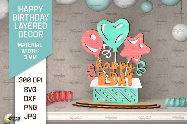 Happy Birthday Decor Laser Cut. Happy Birthday Sign SVG SVG Evgenyia Guschina 