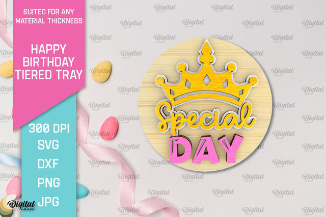 Happy Birthday Decor Laser Cut. Happy Birthday Tiered Tray SVG Evgenyia Guschina 